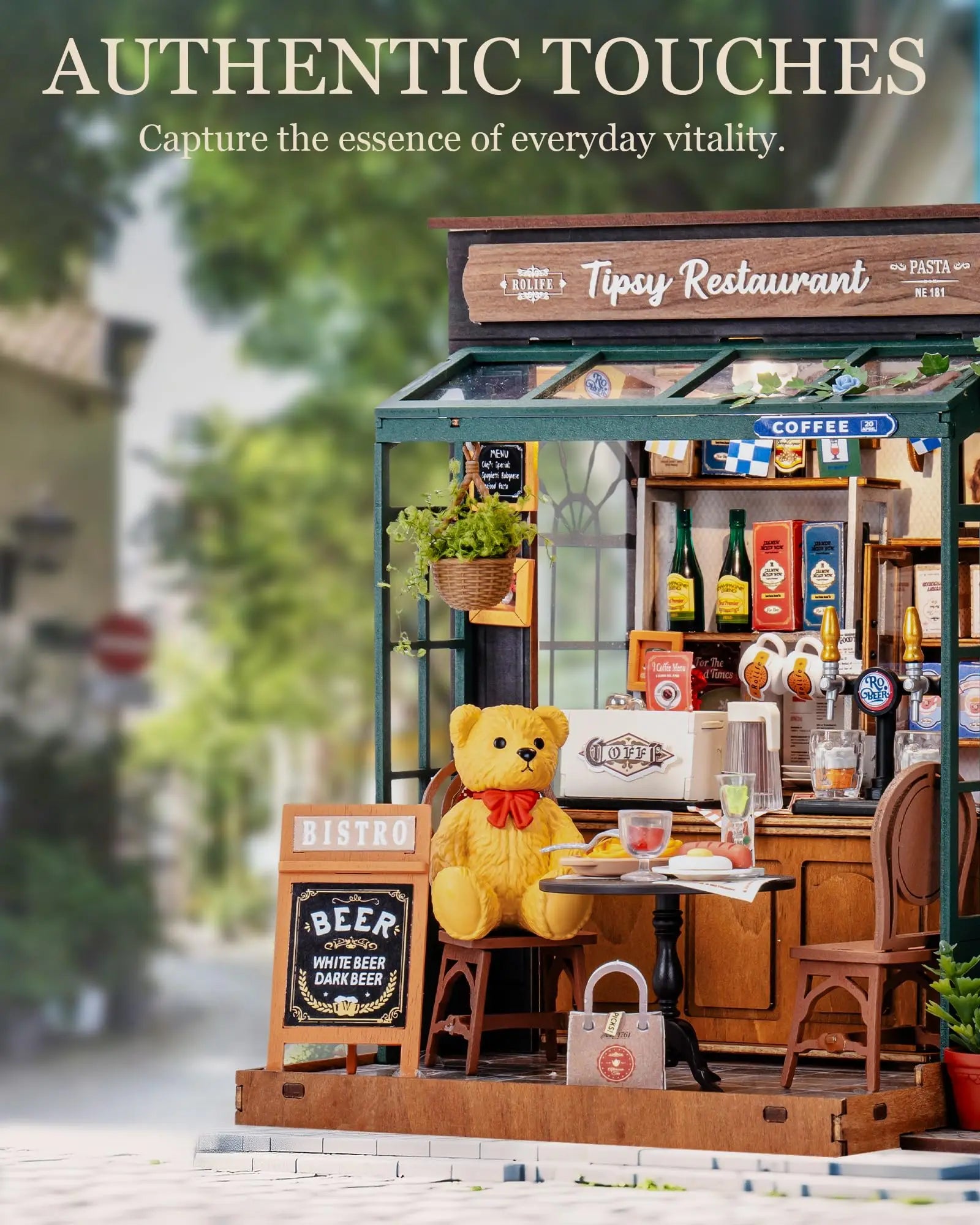 Robotime Tipsy Restaurant Miniature Dollhouse 3D Wooden Puzzle Kit