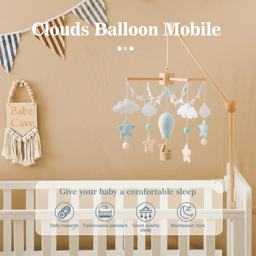 Soft Felt Hot Air Balloon Baby Crib Mobile - Colorful Wind Chime Toy