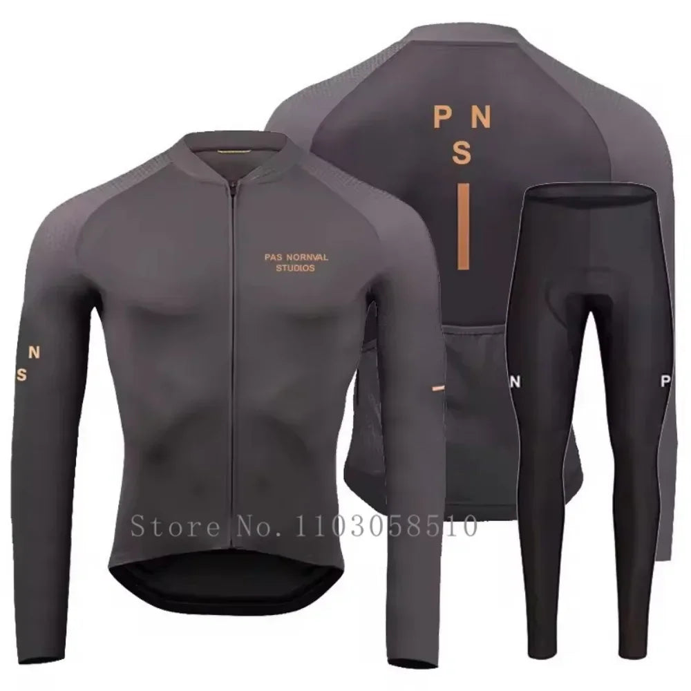 PRO Team Men's Breathable Long Sleeve Cycling Jersey & Bib Pants Set