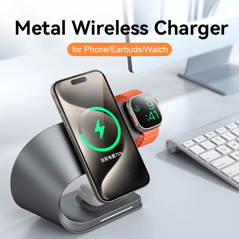 15W CrownQu 4-in-1 Wireless Charger for iPhone, AirPods & Apple Watch