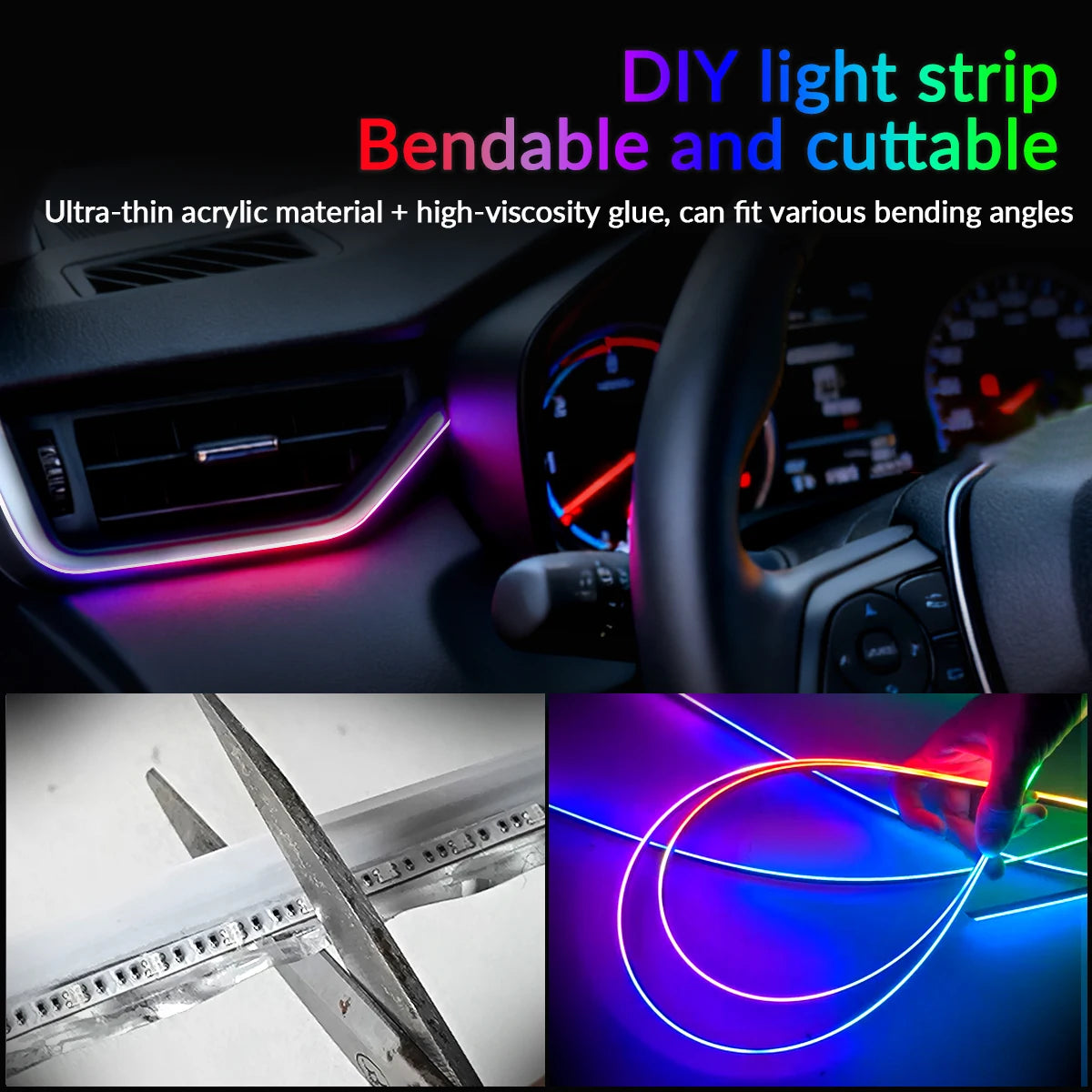 App-Controlled RGB LED Strip Lights for Car Interiors