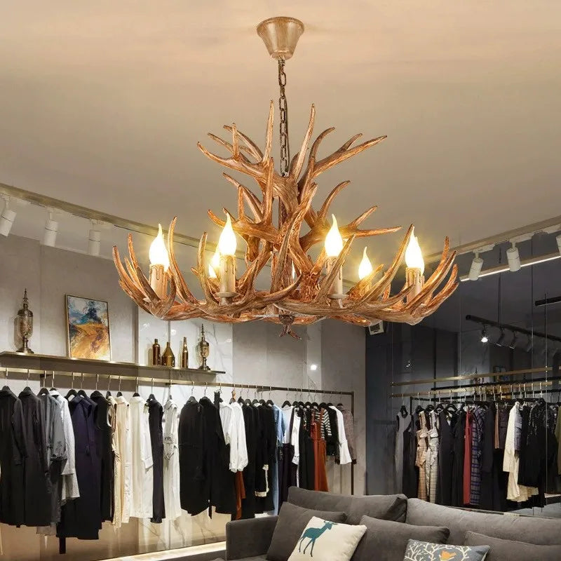 Vintage Deer Horn Pendant Light - Industrial Antler Chandelier
