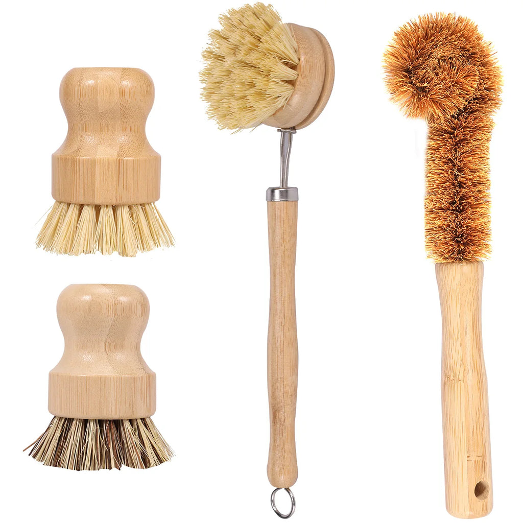 Eco-Friendly Bamboo Dish Brush Set - Versatile Long Handle Cleaning Tool