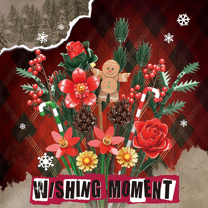 Gingerbread Man Floral Bouquet DIY Block Set - Creative Toy Kit