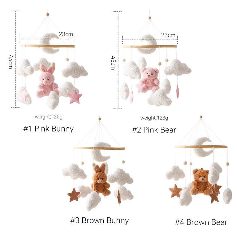 Dreamy Wooden Crib Mobile with Soft Felt Cartoon Bear & Gentle Bells