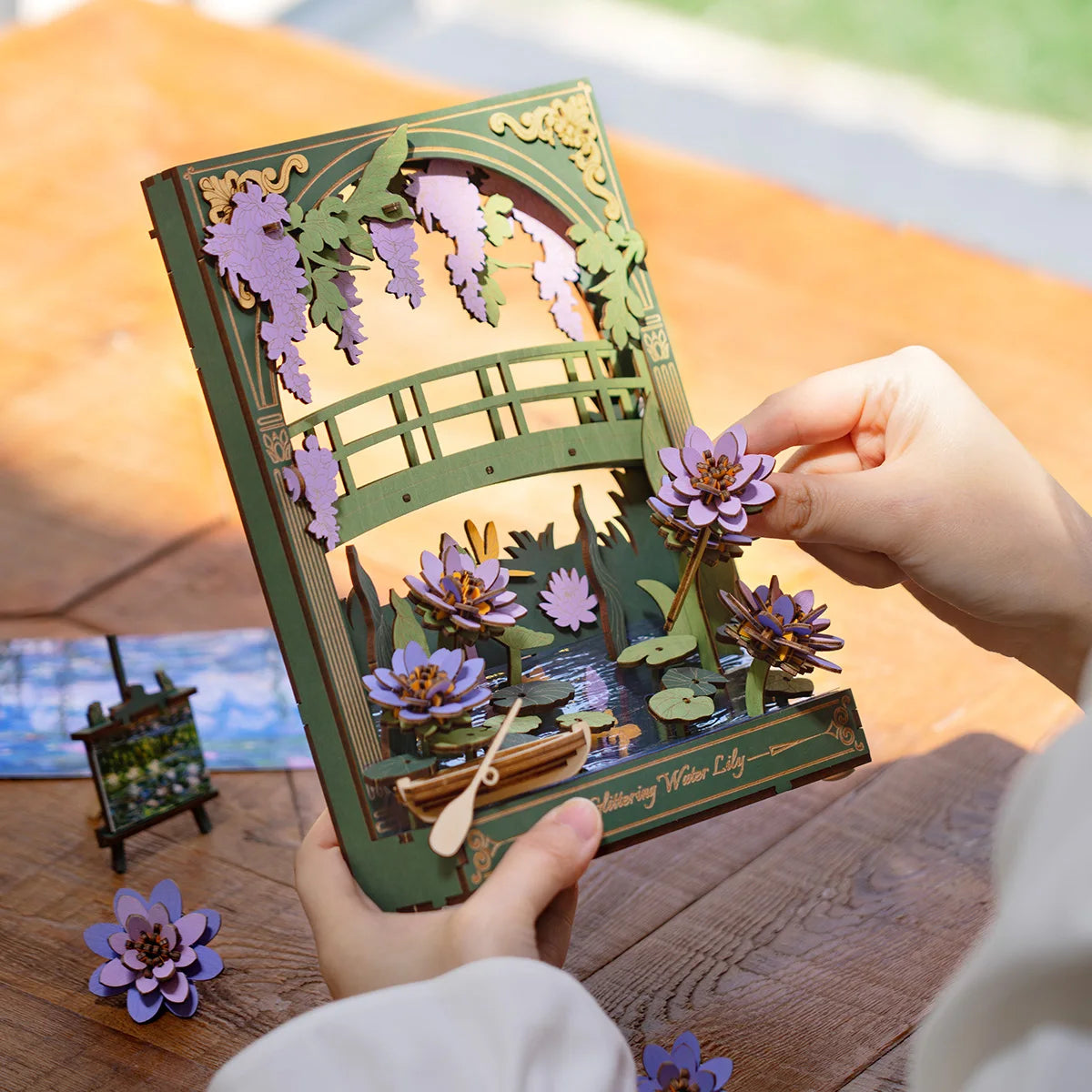 ROWOOD LED Wooden Flower Puzzle Kit - 3D Art for Home Decor