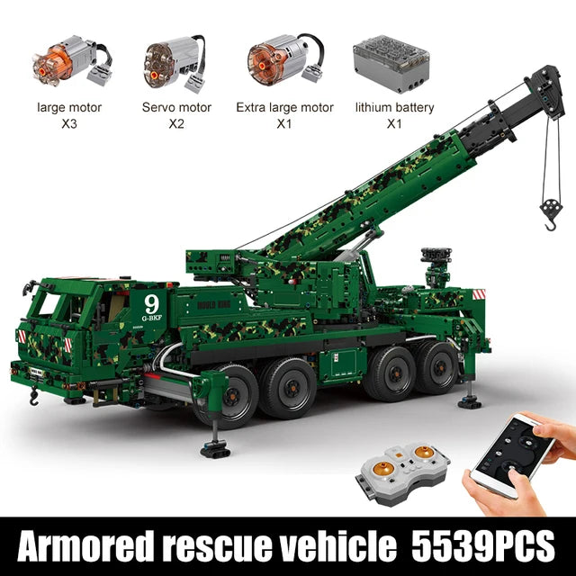 5539pcs Military Armoured Recovery Crane Building Blocks for Kids