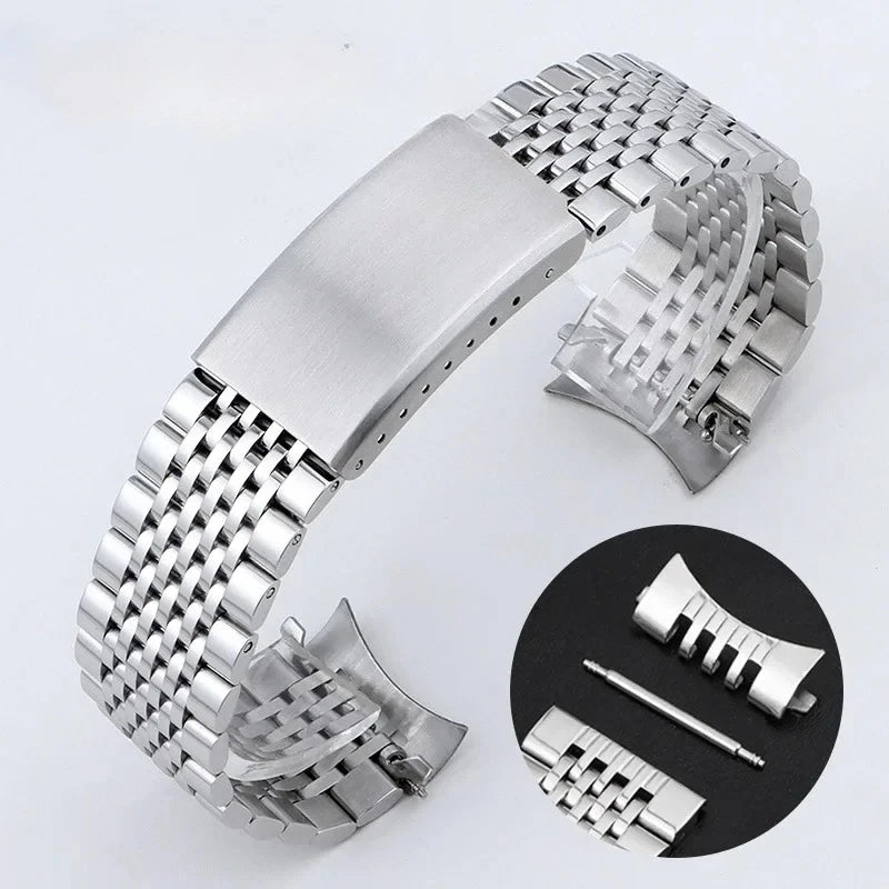 Premium Curved Stainless Steel Watch Band - 18mm, 20mm, 22mm Sizes