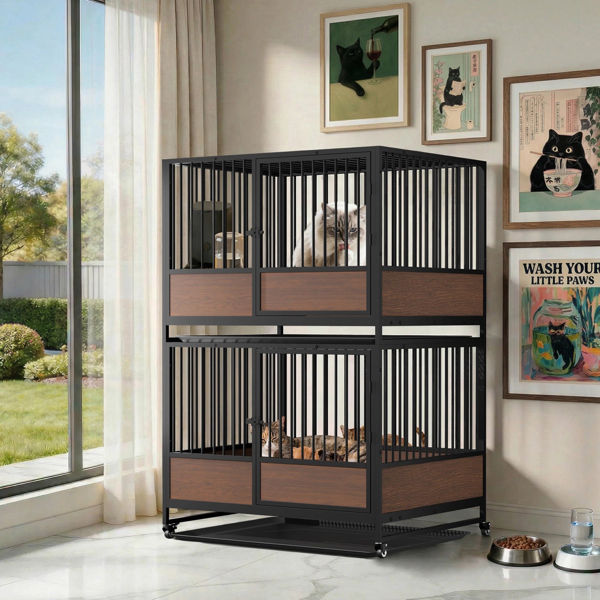 Heavy Duty Metal Cat Cage - Stackable Enclosure for Cats & Small Pets
