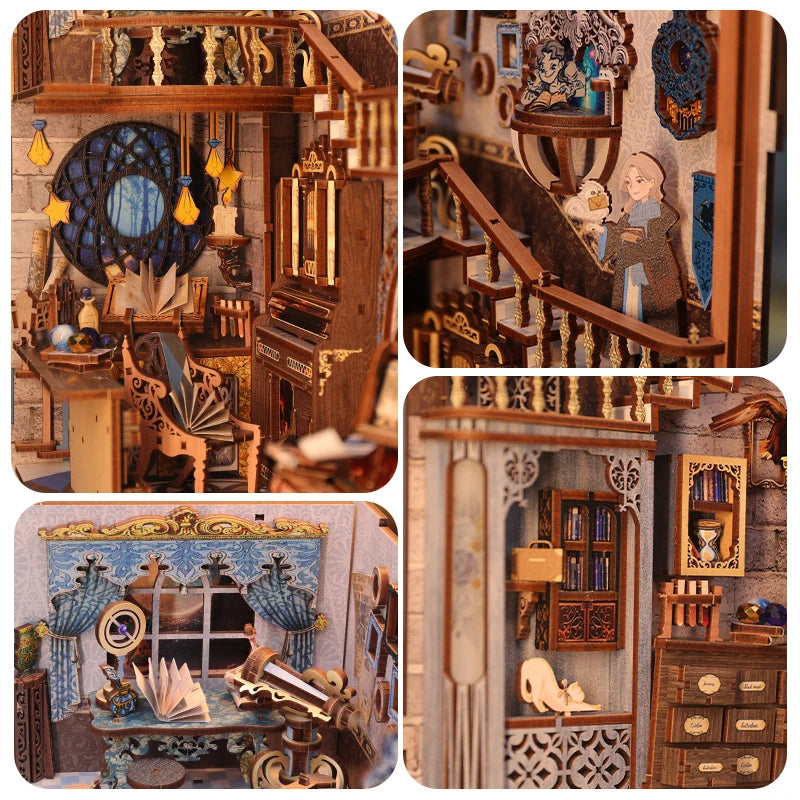 CUTEBEE Book Nook Miniature Dollhouse Kit - DIY Touch Light Decor