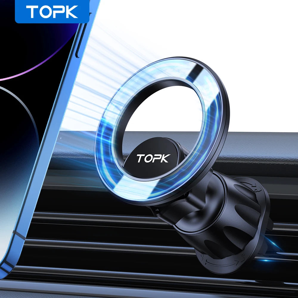 TOPK Magnetic Car Mount for iPhone 15 | 360° Rotatable Holder