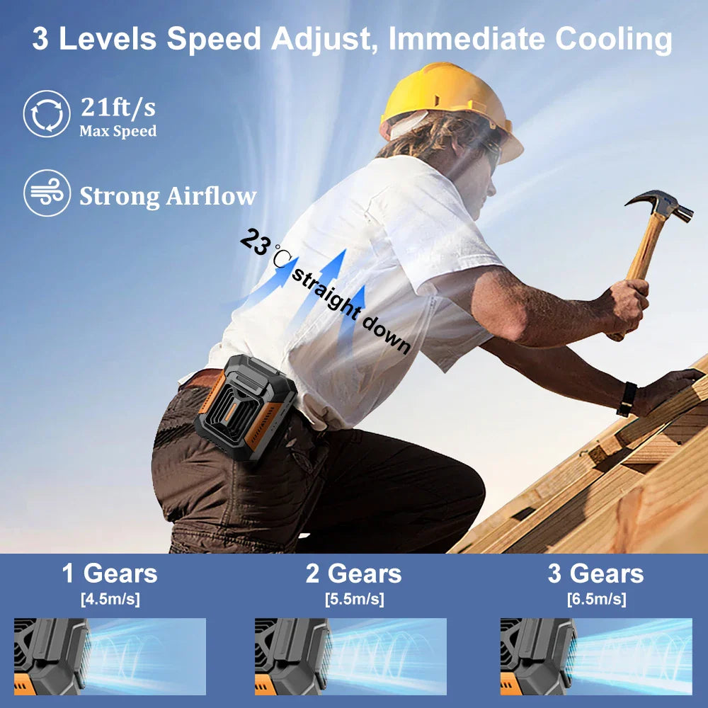 Portable USB Waist Fan with Power Bank & LED Light - Stay Cool Anywhere