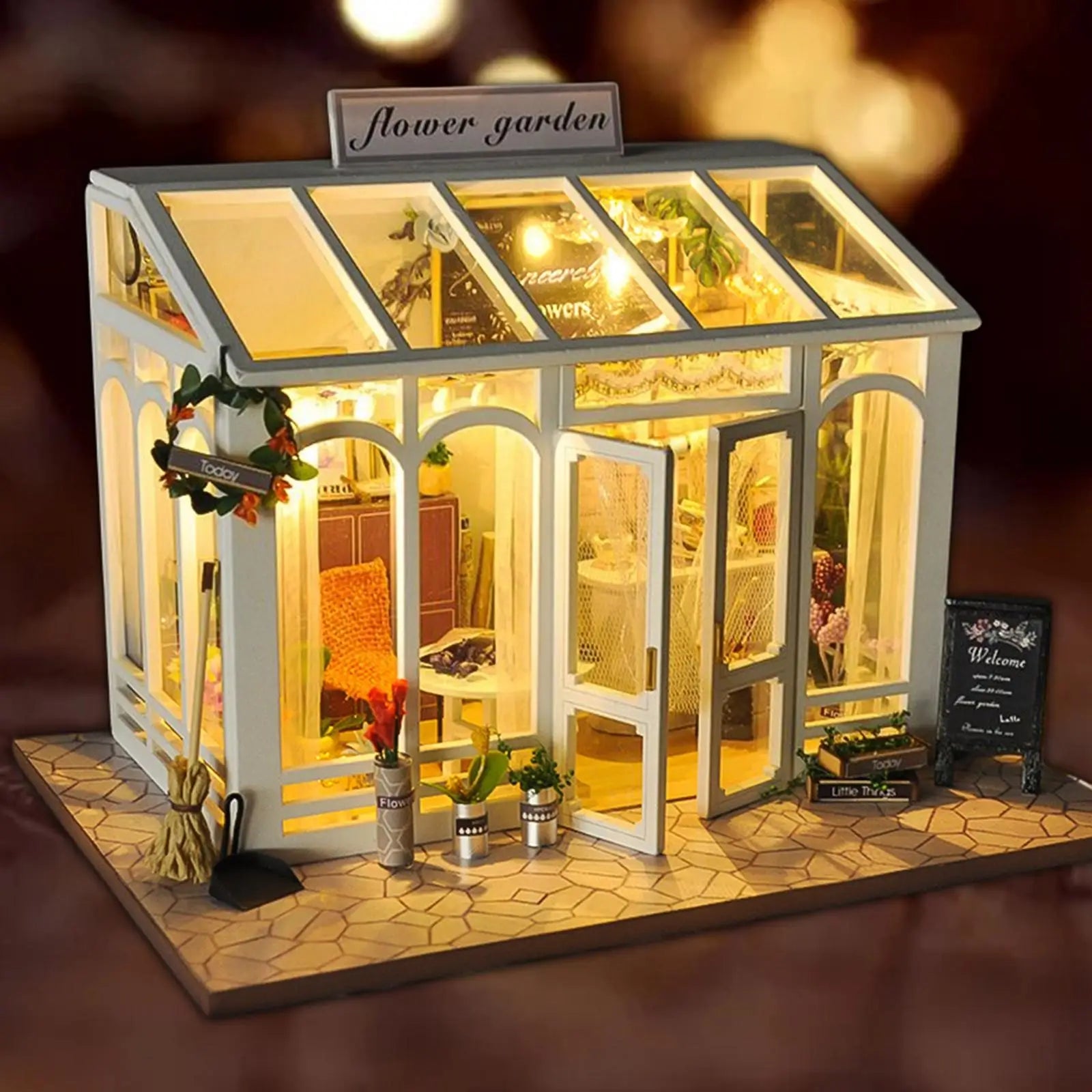 DIY Dollhouse Kit: 3D Flower Garden Puzzle with LED Lights