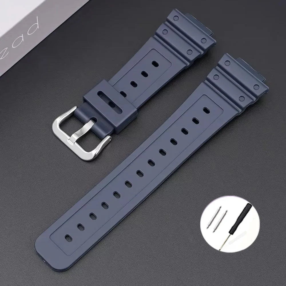 16mm Waterproof Silicone Watch Strap for Casio Models | Silver Buckle