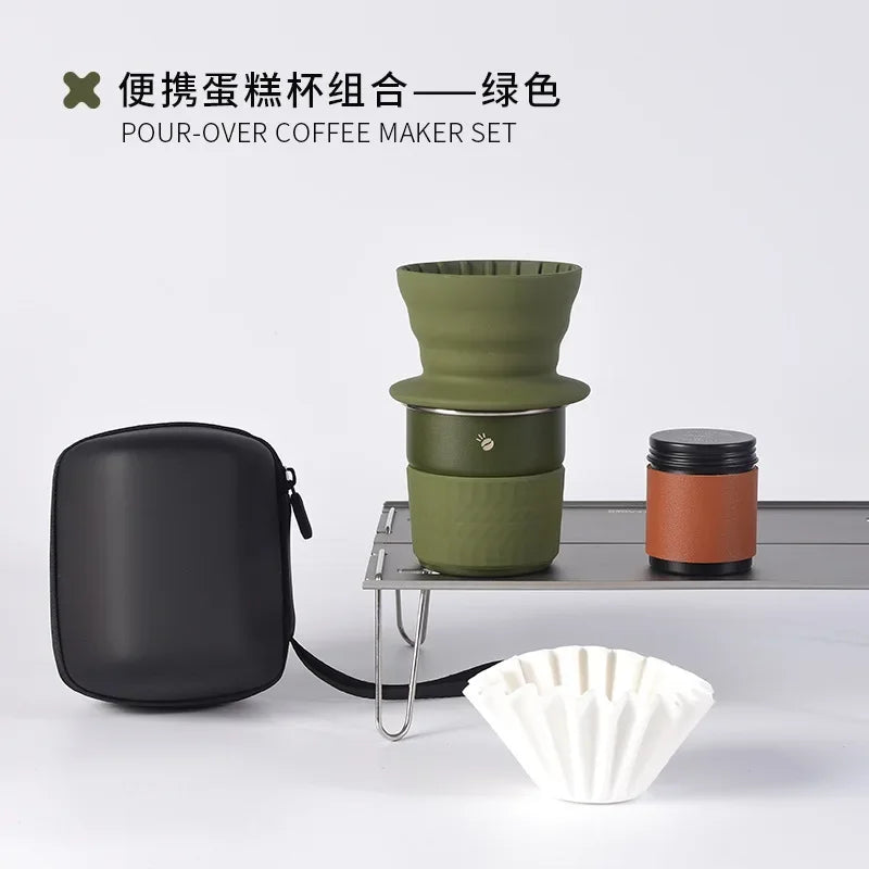 Portable Hand Brewed Coffee Set for Camping - Silicone & Stainless Steel
