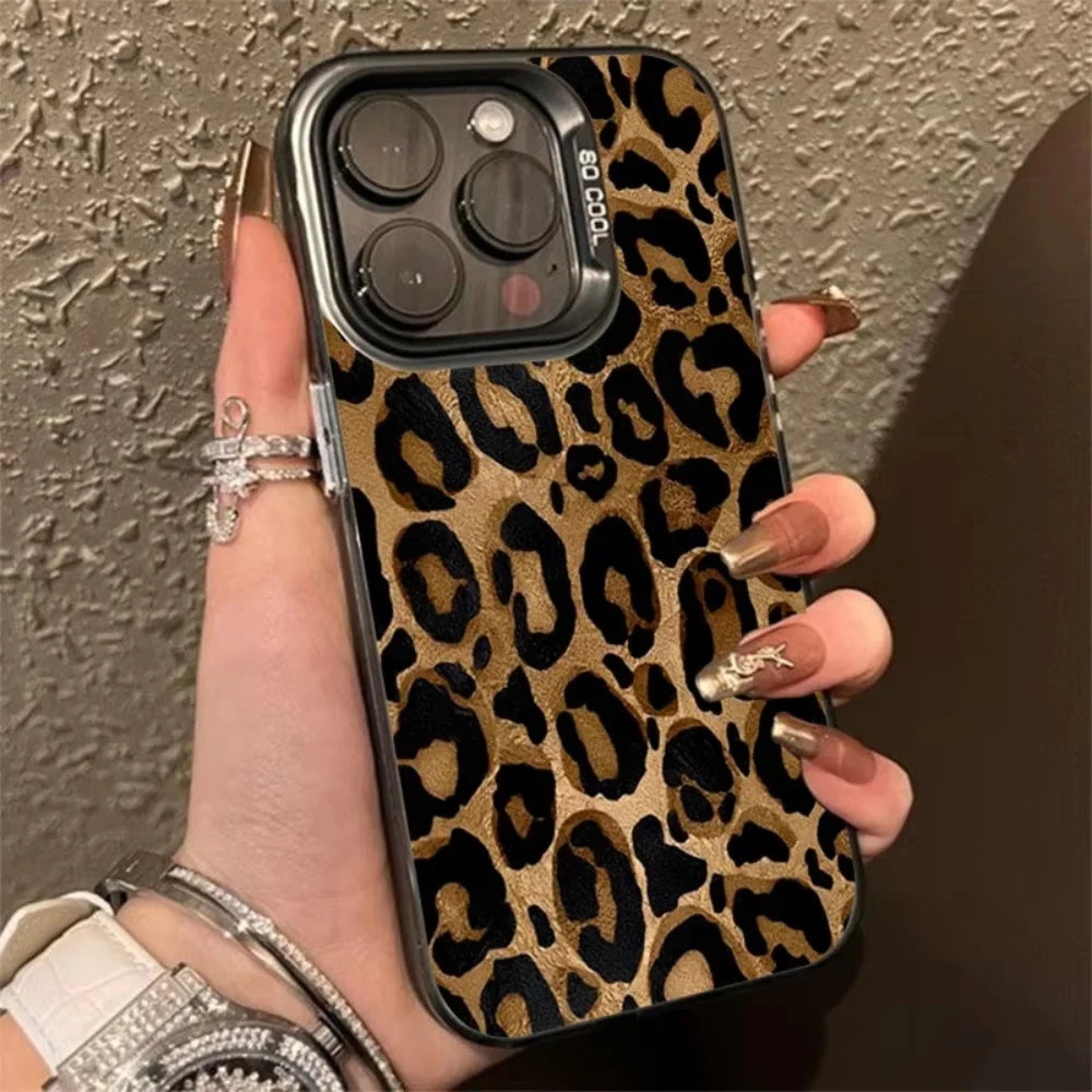 Stylish Leopard Print Shockproof Phone Case for iPhone 16, 15, 14, 13, 12, 11