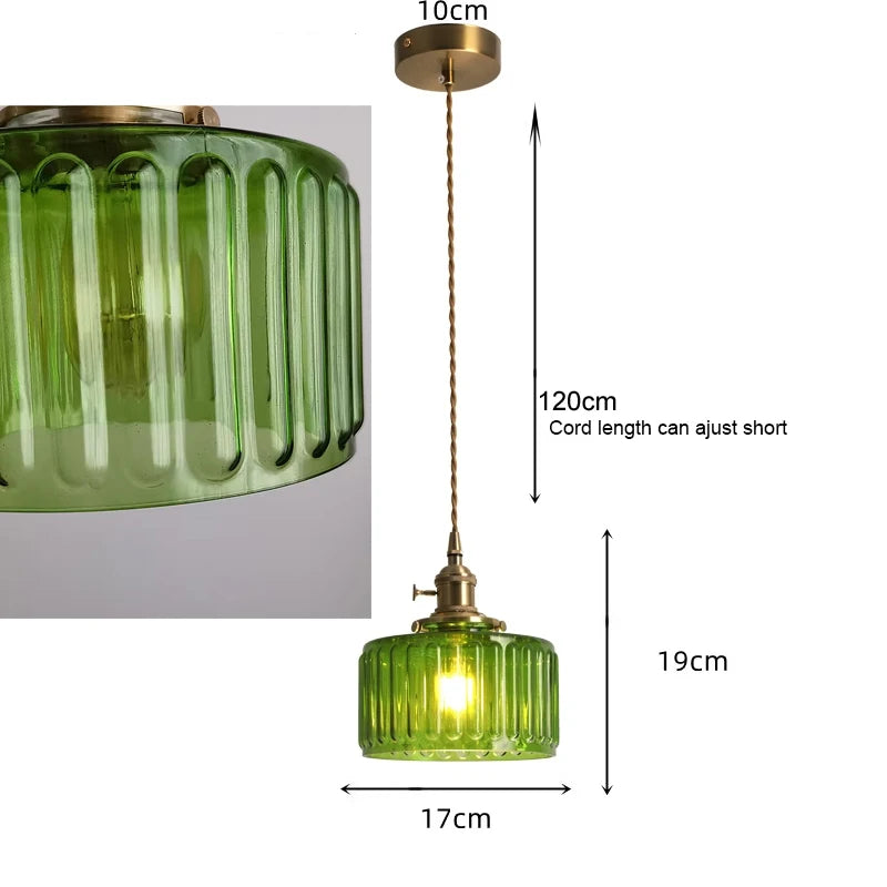 Elegant Green Stripe Glass Pendant Light - E27 Chandelier Fixture