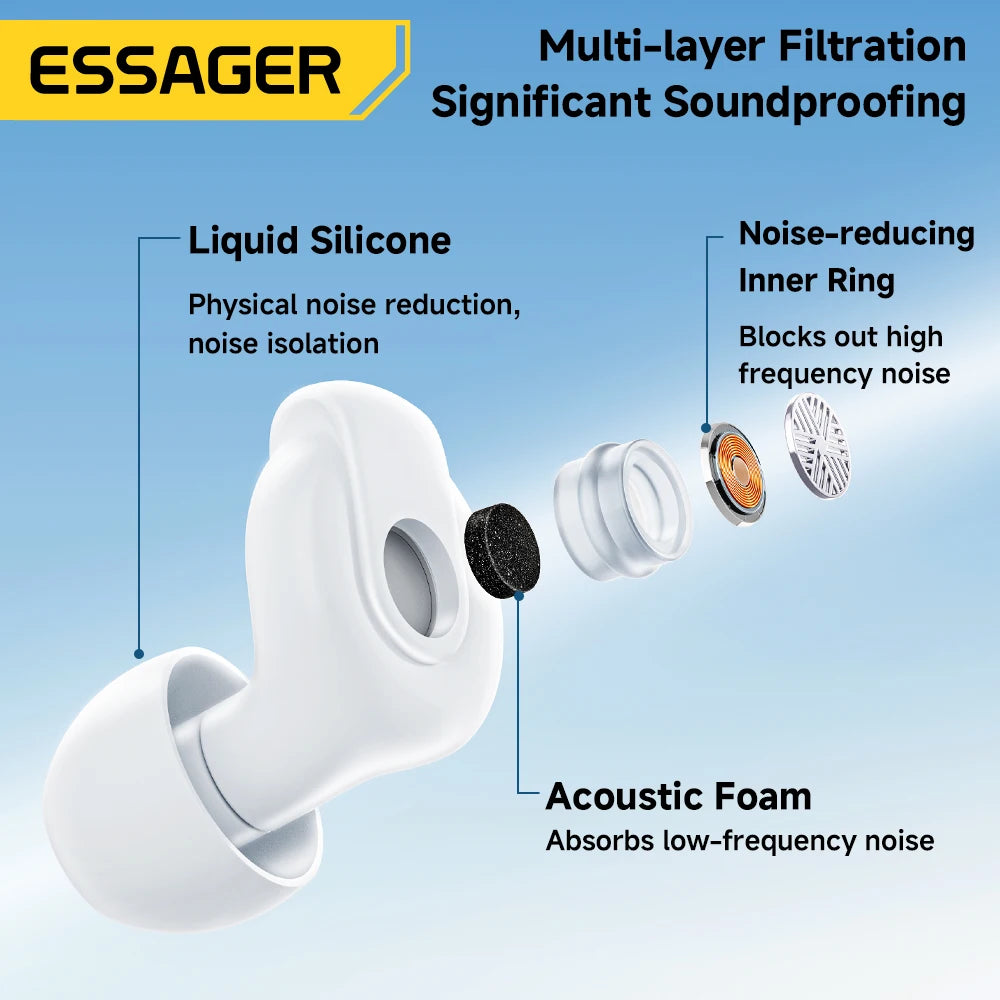 Essager Noise-Canceling Silicone Earplugs for Sleep & Study - 45-49dB