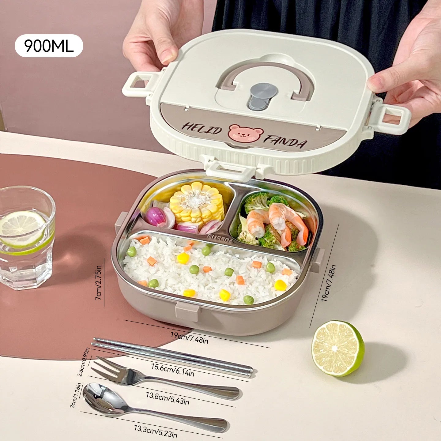 WORTHBUY Microwave Safe 3/4 Compartment Bento Lunch Box