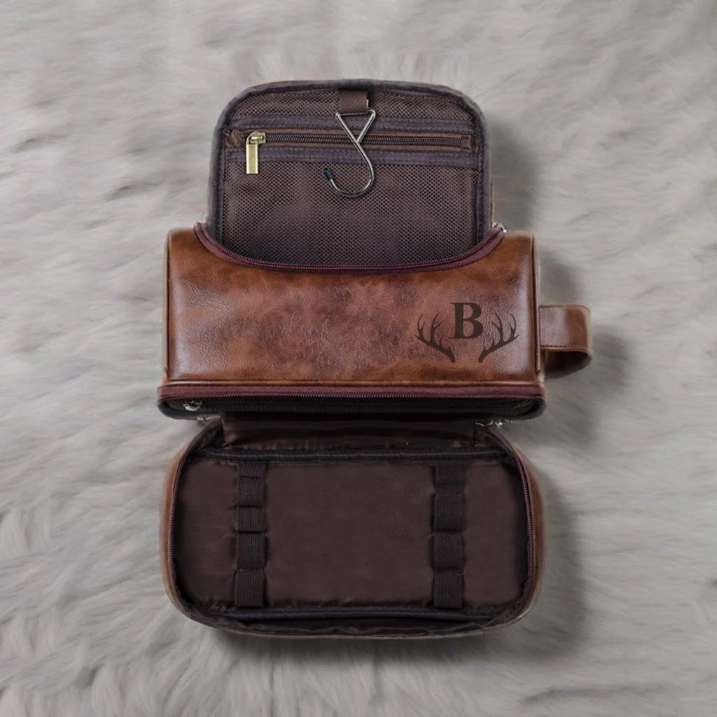 Personalized Waterproof Leather Travel Toiletry Organizer
