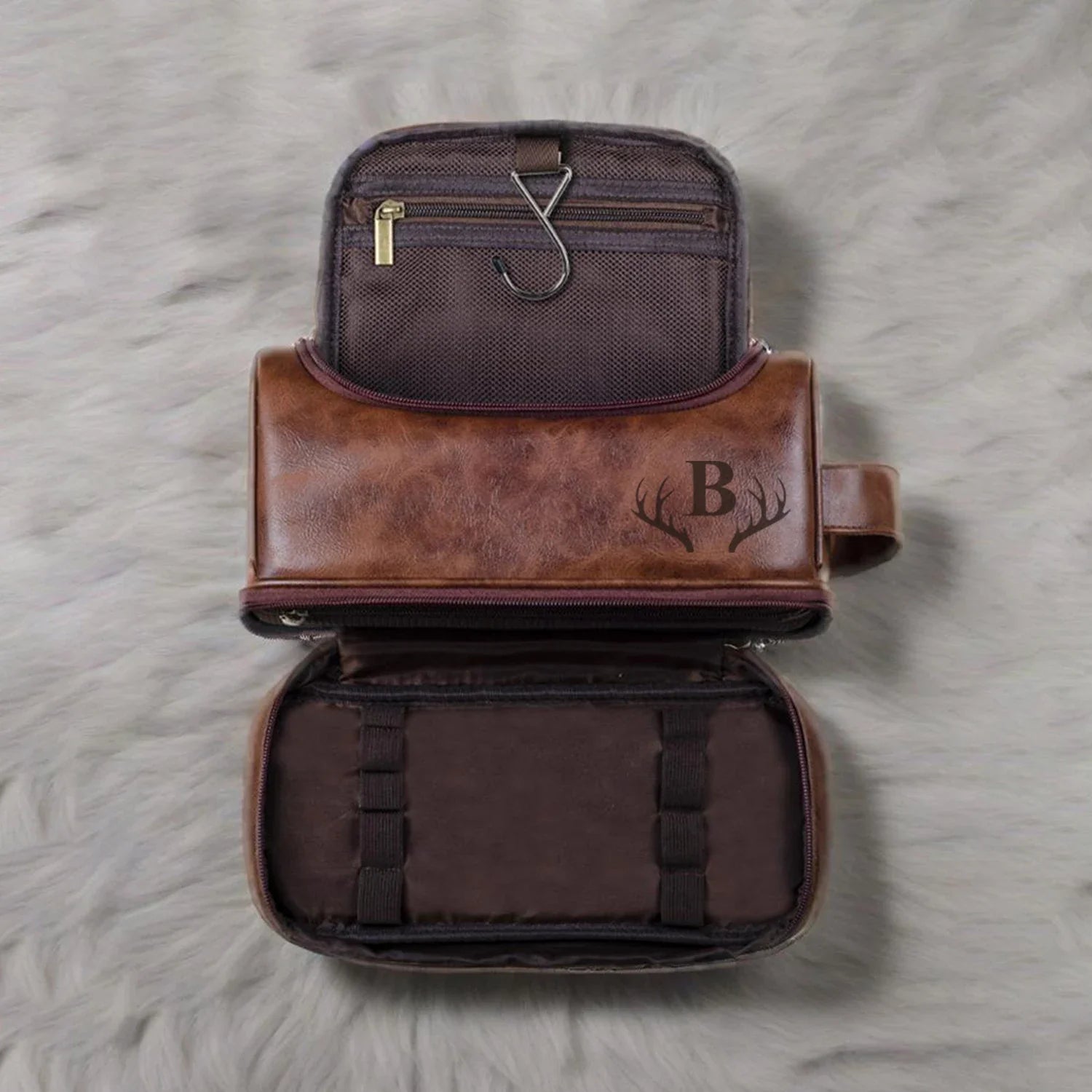 Personalized Waterproof Leather Travel Toiletry Organizer