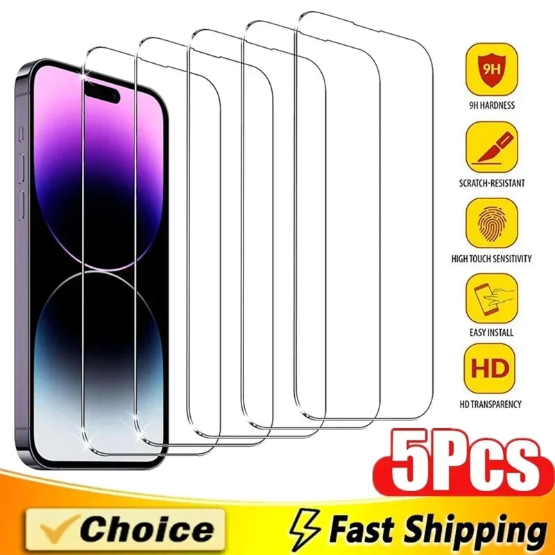 5-Pack Tempered Glass Screen Protectors for iPhone 6-15 Series