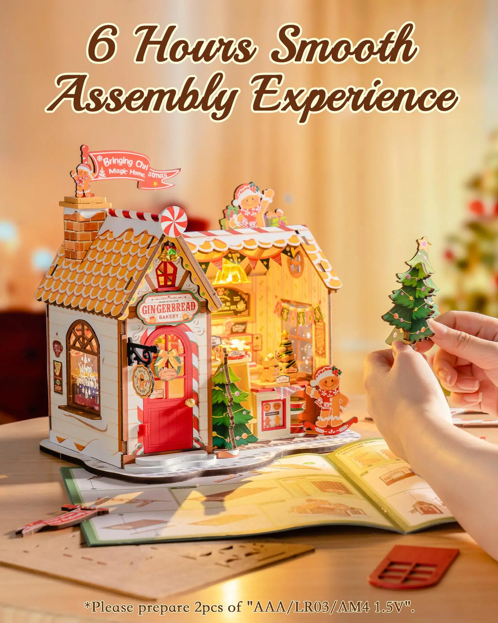 Rolife Christmas Gingerbread House DIY Kit with LED Lights