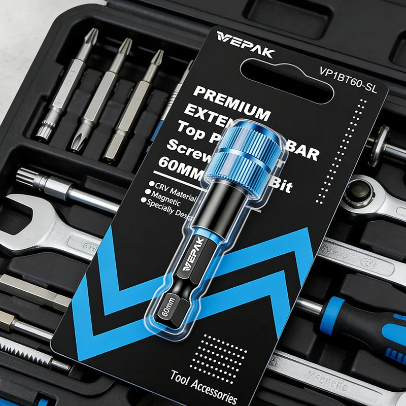 VEPAK 5PCS PZ2 Screwdriver Bits & 60mm Magnetic Extension Rod Set
