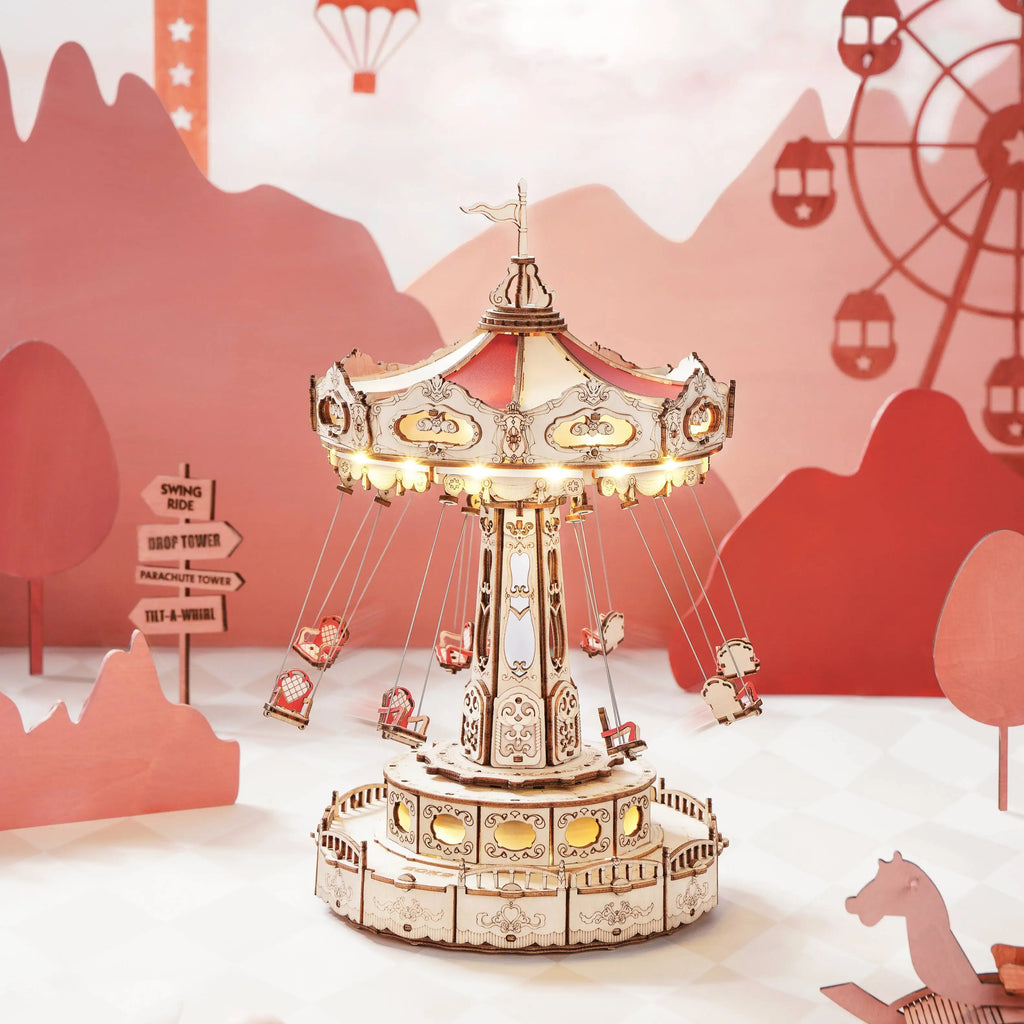 Robotime Rokr 3D Wooden Swing Ride Music Box - Fun DIY Puzzle Kit