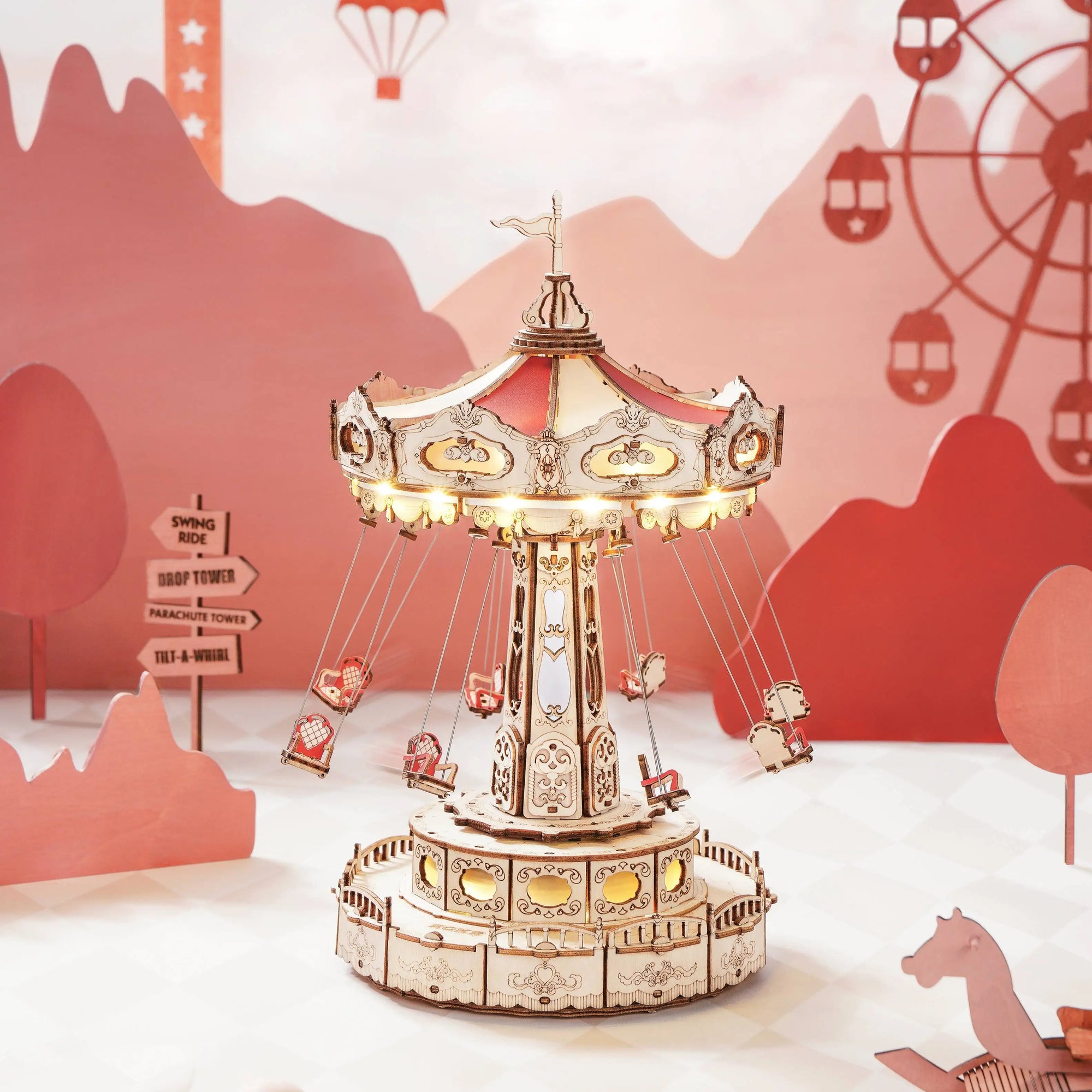 Robotime Rokr 3D Wooden Swing Ride Music Box - Fun DIY Puzzle Kit