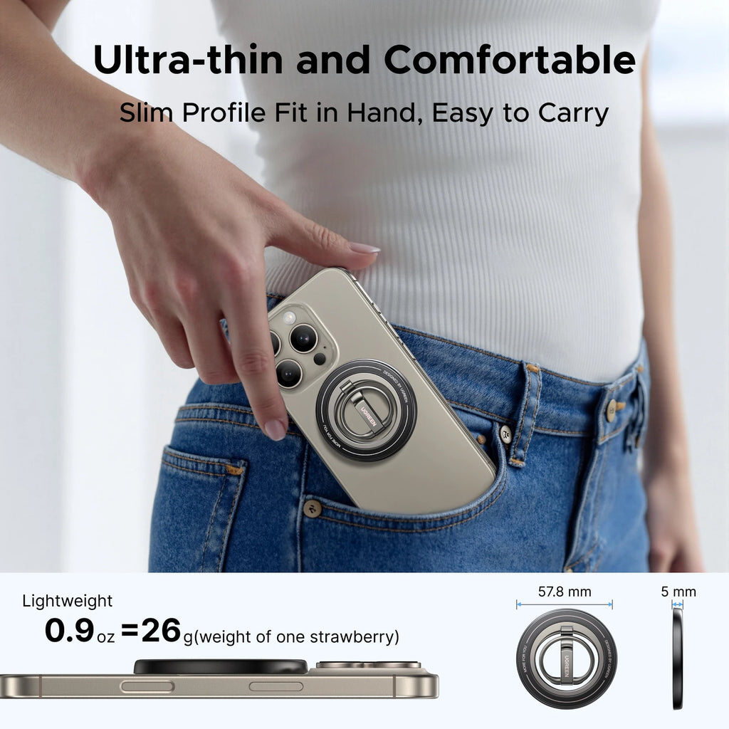 UGREEN Magnetic Phone Ring Holder - 360° Rotatable Stand for All Smartphones