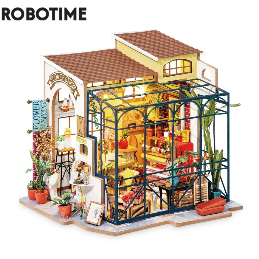 Robotime DIY Emily's Flower Shop Wooden Dollhouse Kit for All Ages