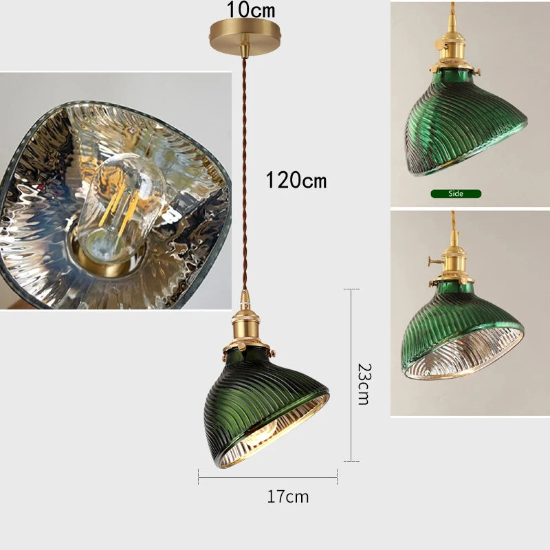 Elegant Green Stripe Glass Pendant Light - E27 Chandelier Fixture