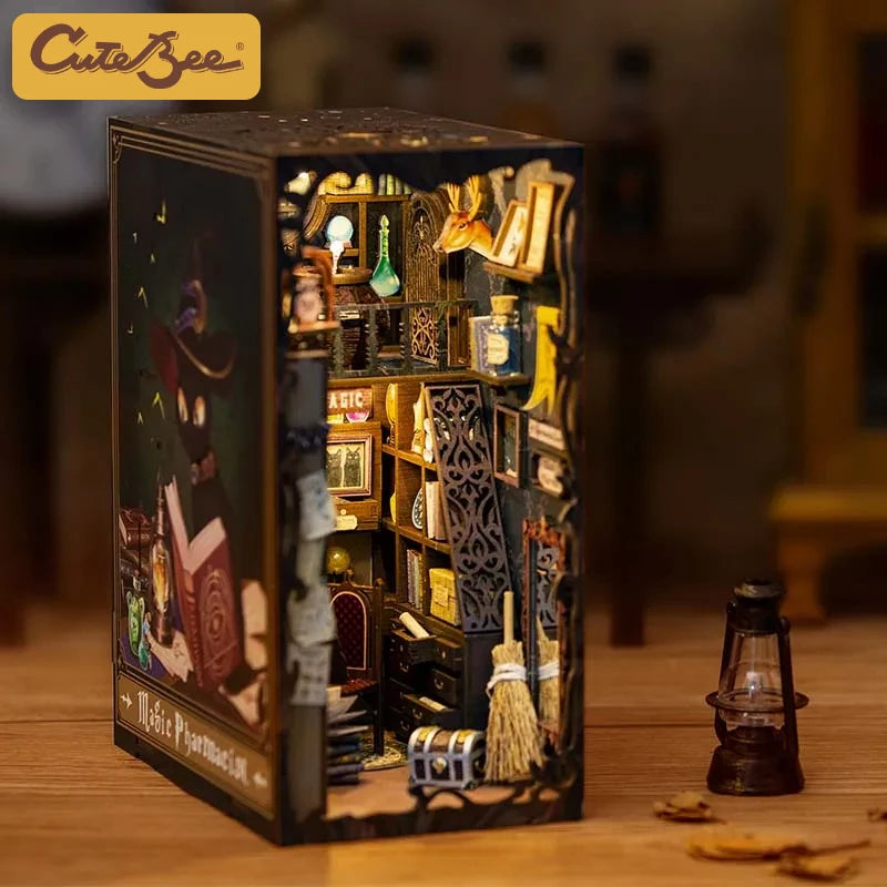 CUTEBEE LED Book Nook Dollhouse Kit with Dust Cover for DIY Enthusiasts