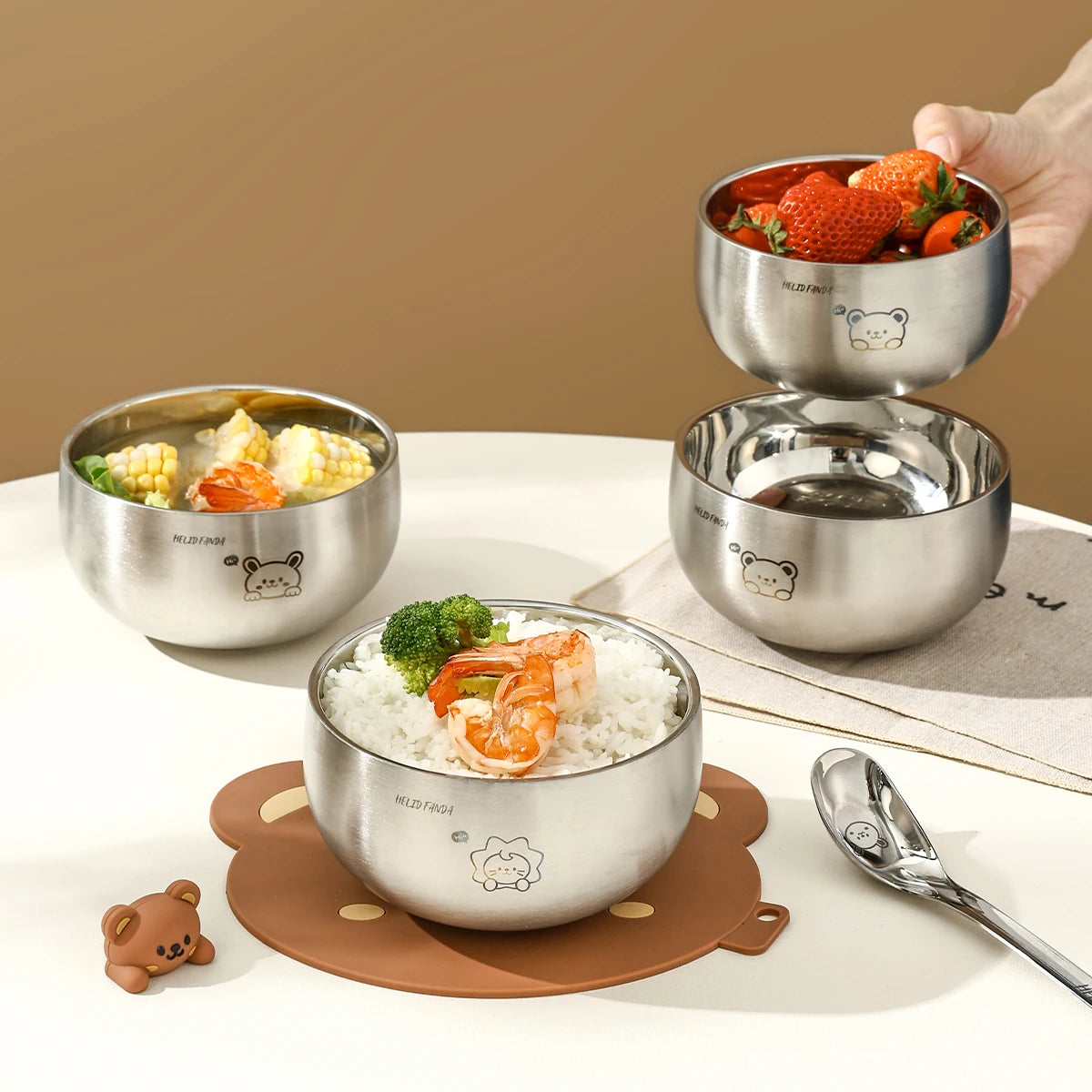 Cartoon Stainless Steel Ramen Bowl - Eco-Friendly & Safe