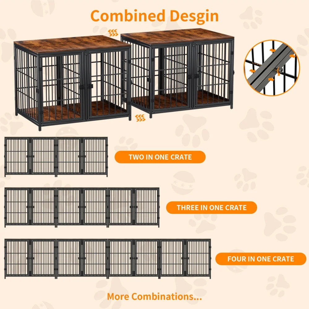 Spacious Double Dog Crate with Removable Divider - Furniture Style