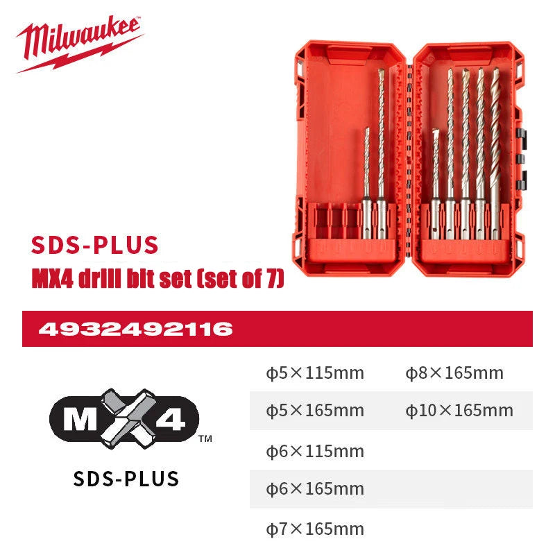 Milwaukee 7-Piece SDS-Plus Drill Bit Set for Masonry & Concrete
