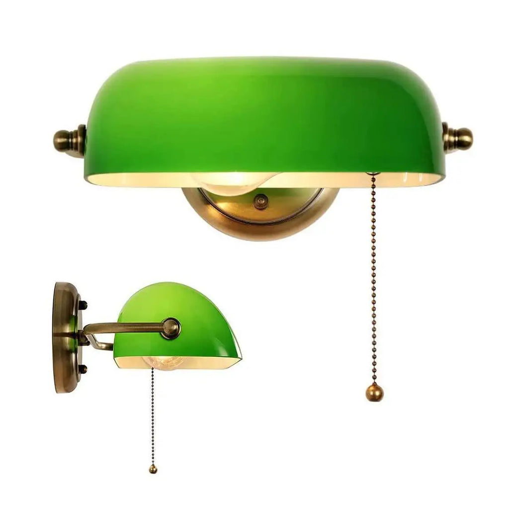 Adjustable Green Glass Wall Sconce with Pull Chain for Classic Decor