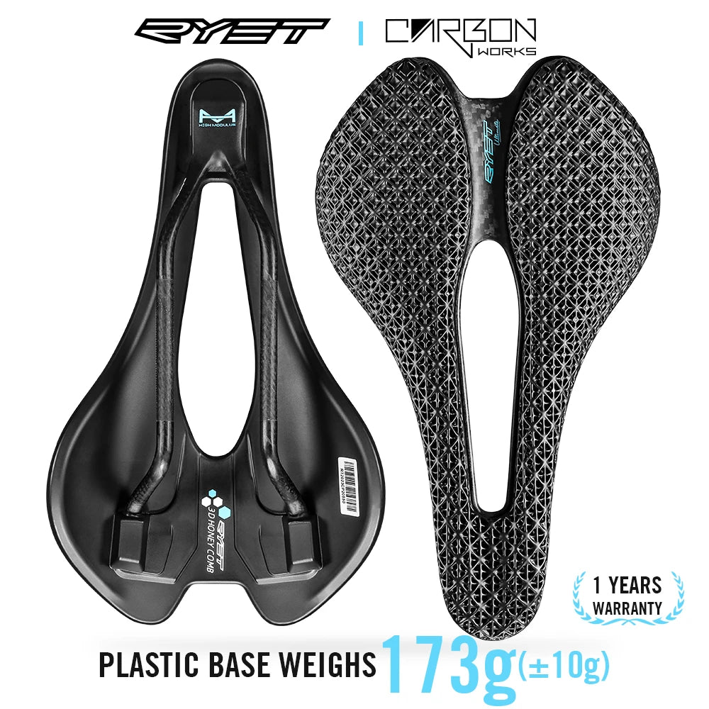 RYET Ultralight 3D Printed Bicycle Saddle - Premium Carbon Cushion 245x145mm