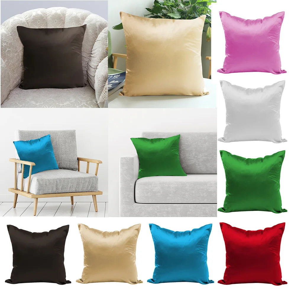 Elegant Satin Silk Throw Pillow Case with Hidden Zipper - Solid Color