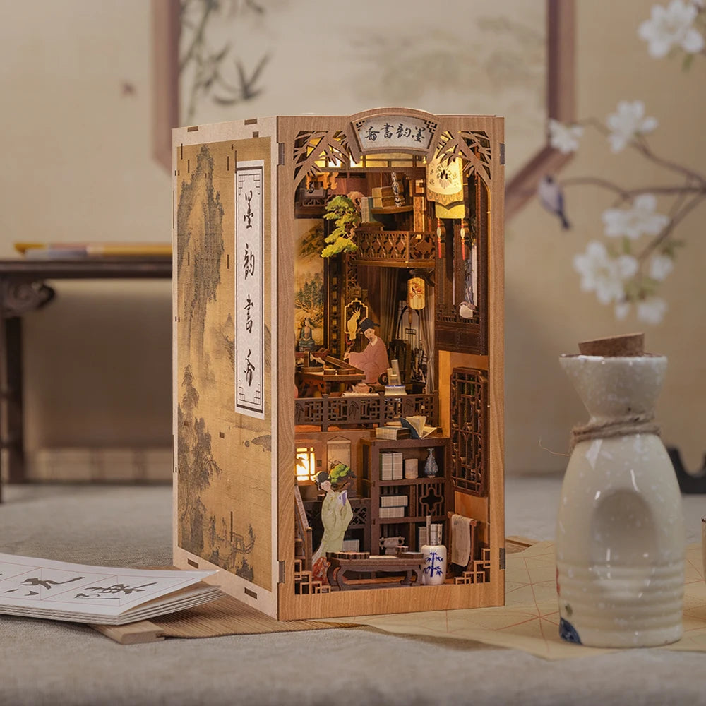 CUTEBEE DIY Book Nook Dollhouse Kit with Light & Dust Cover