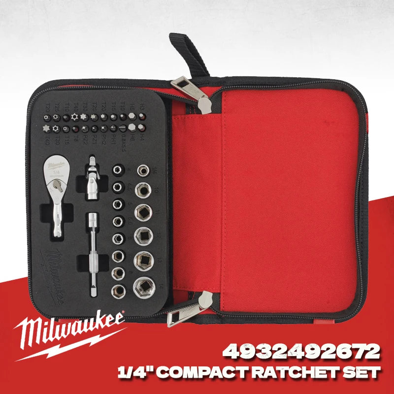 Milwaukee 39-Piece Metric 1/4" Compact Ratchet Set with Storage Bag