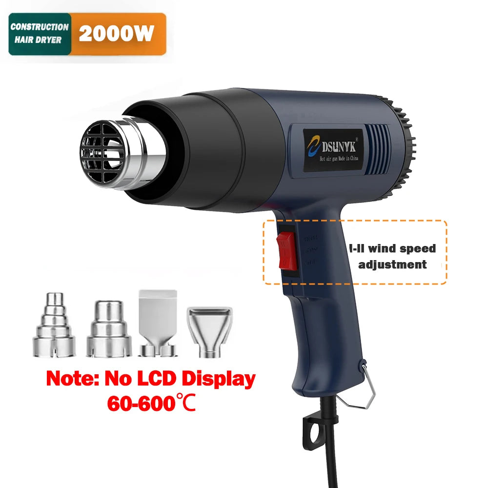 2000W Digital Hot Air Gun with Adjustable Temperature for Soldering & Shrink Wrapping