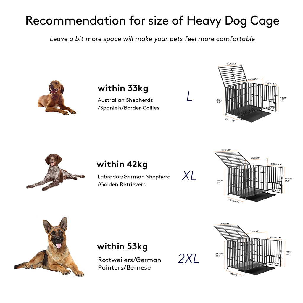 Heavy Duty Dog Crate with Lockable Wheels & Easy Clean Tray