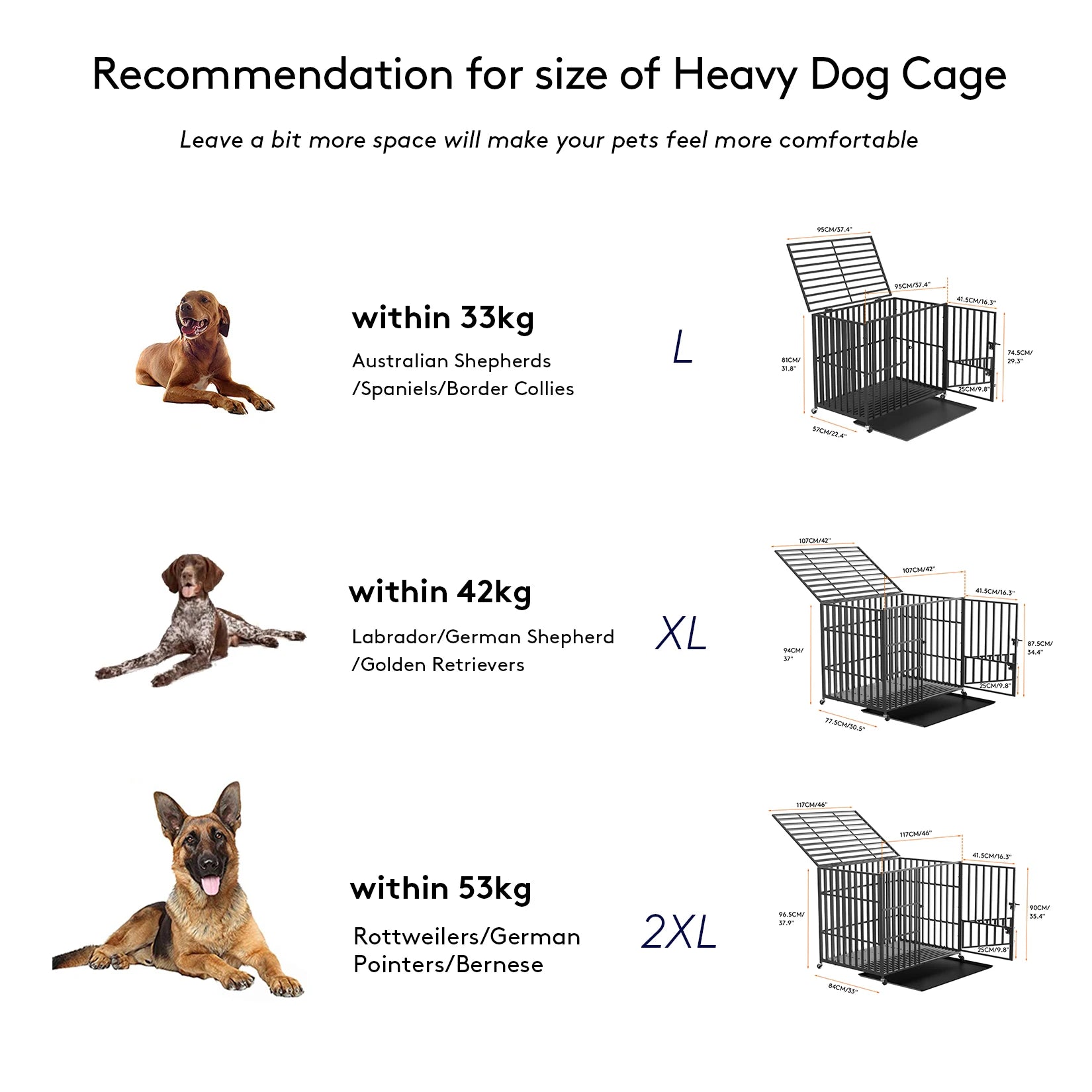 Heavy Duty Dog Crate with Lockable Wheels & Easy Clean Tray