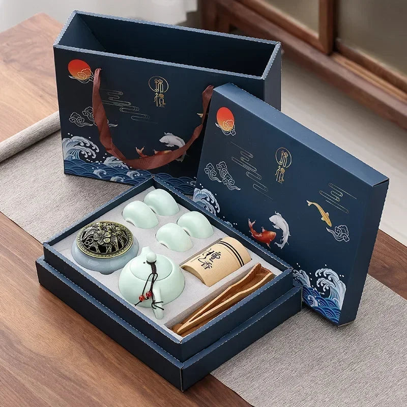 Ceramic Kungfu Tea Set with Incense Burner – Complete Gift Box