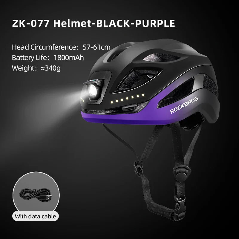 ROCKBROS LED Cycling Helmet - Adjustable & Safe for Night Rides
