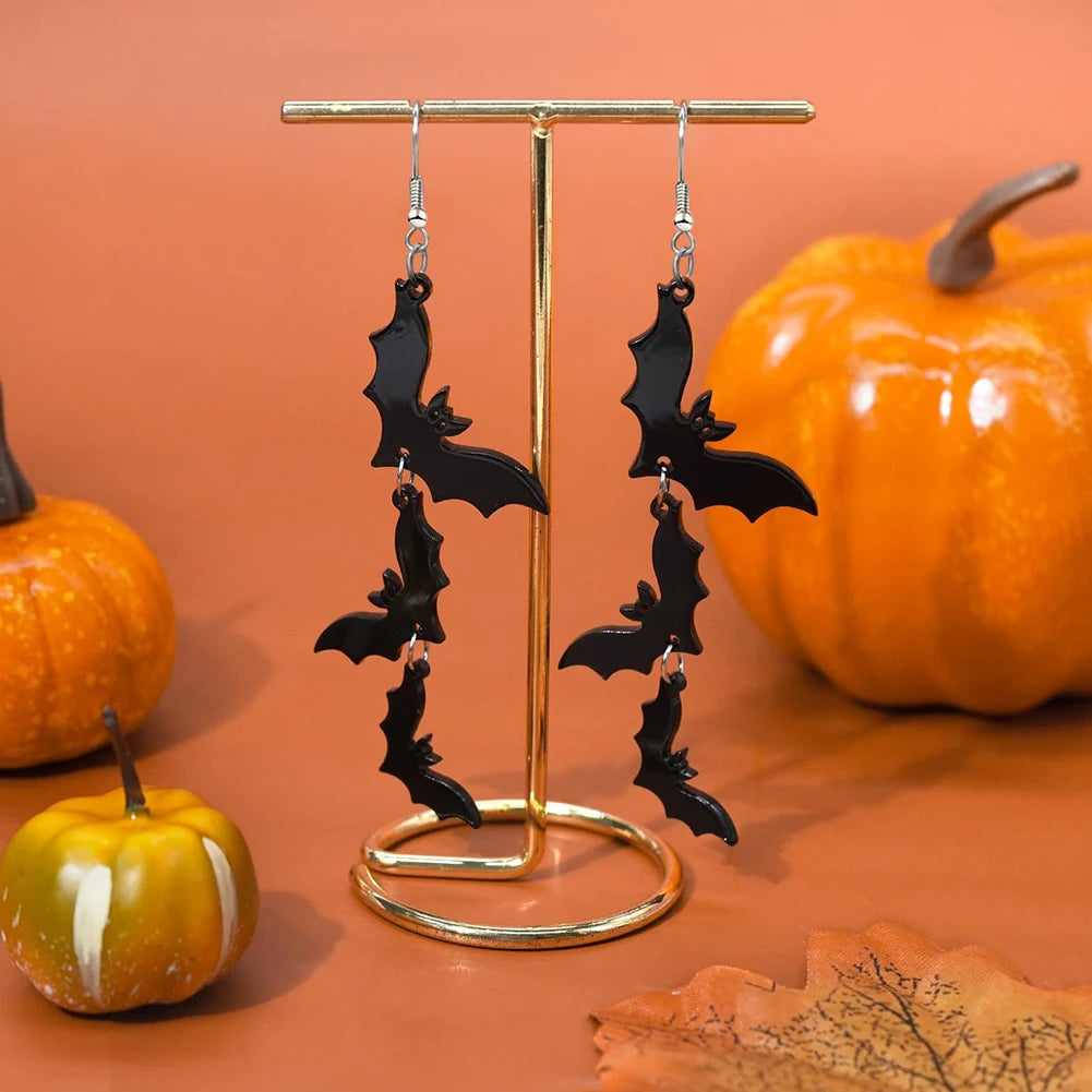 Halloween Skull Bat Drop Dangle Earrings | Spooky Multi-Layered Set