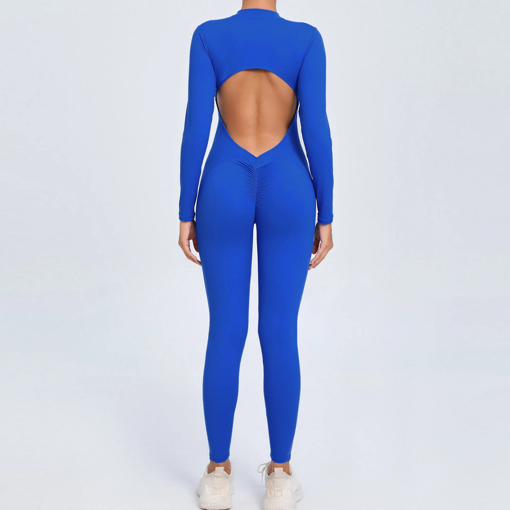 Stylish Women's Yoga Jumpsuit - Long Sleeve & Backless Design