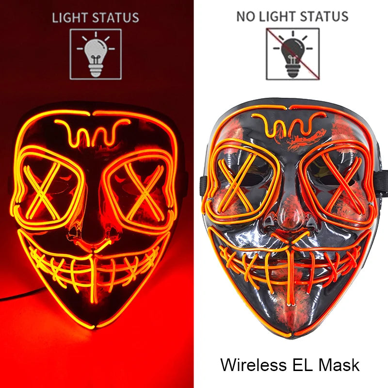 Glow-in-the-Dark Wireless LED Purge Mask for Halloween Cosplay